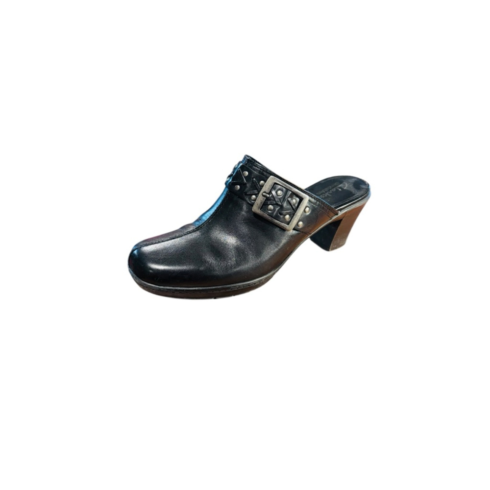 Women's Clarks Bendables Black Leather Mules & Clogs Size 8.5